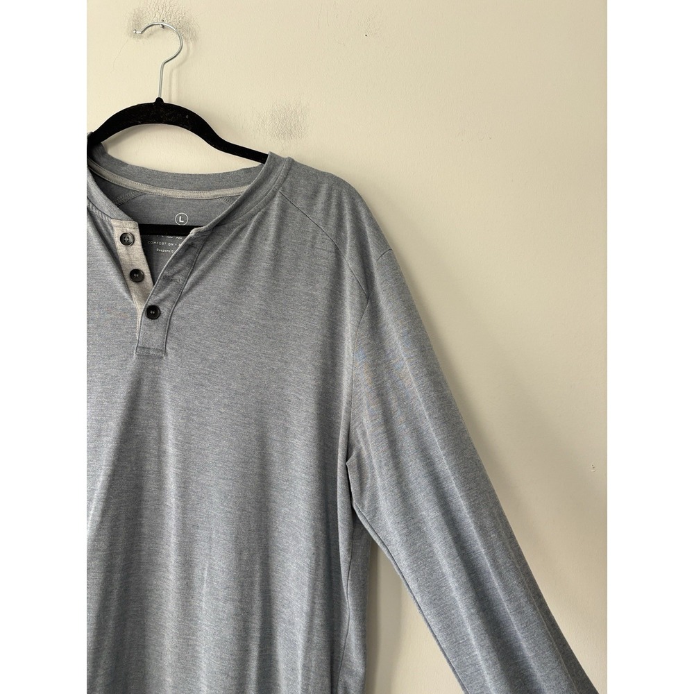 Free Fly Bamboo Flex Henley Long Sleeve Shirt Men's Size Large Grey Blue Button - Picture 5 of 11